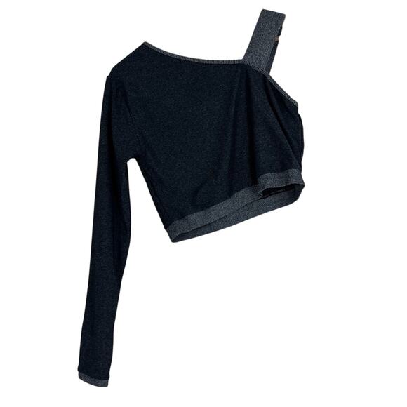 Kittenish Crop Top Womens S Gray One Shoulder Thumbholes Y2K Athleisure Pilates - Picture 4 of 4